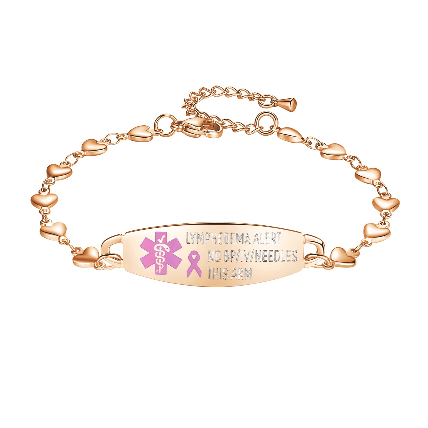 HEART LYMPHEDEMA ALERT BRACELET FOR WOMEN MEDICAL ID JEWELRY