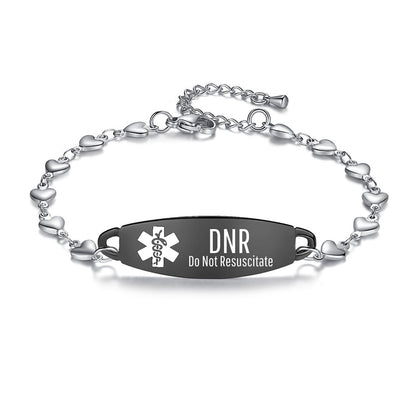 Fashion Heart Chain Medical Alert id Bracelet for Women & Girl