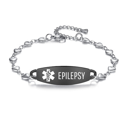 Fashion Heart Chain Medical Alert id Bracelet for Women & Girl