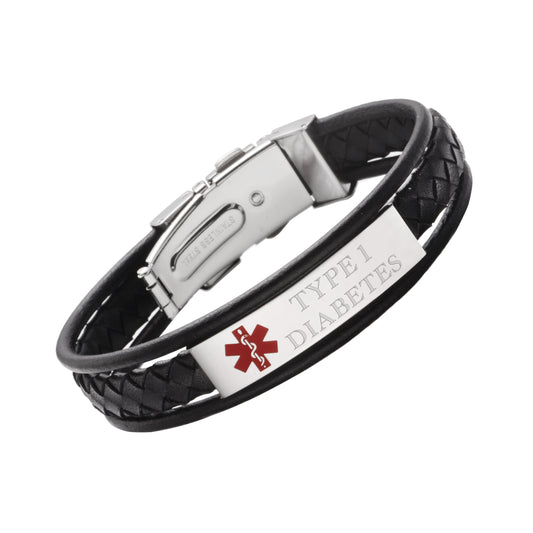 LEATHER WRAP MEDICAL ALERT BRACELETS-TYPE 1 DIABETES