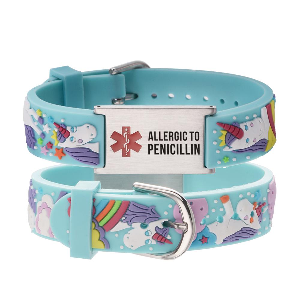linnalove-Allergic to Penicillin bracelet cartoon Rhinoceros Medical id bracelets for boys and girls
