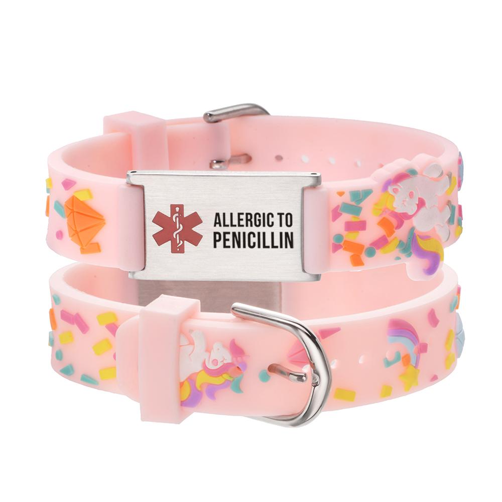 linnalove-Allergic to Penicillin bracelet Pink little sheep cartoon Medical id bracelets for boys and girls