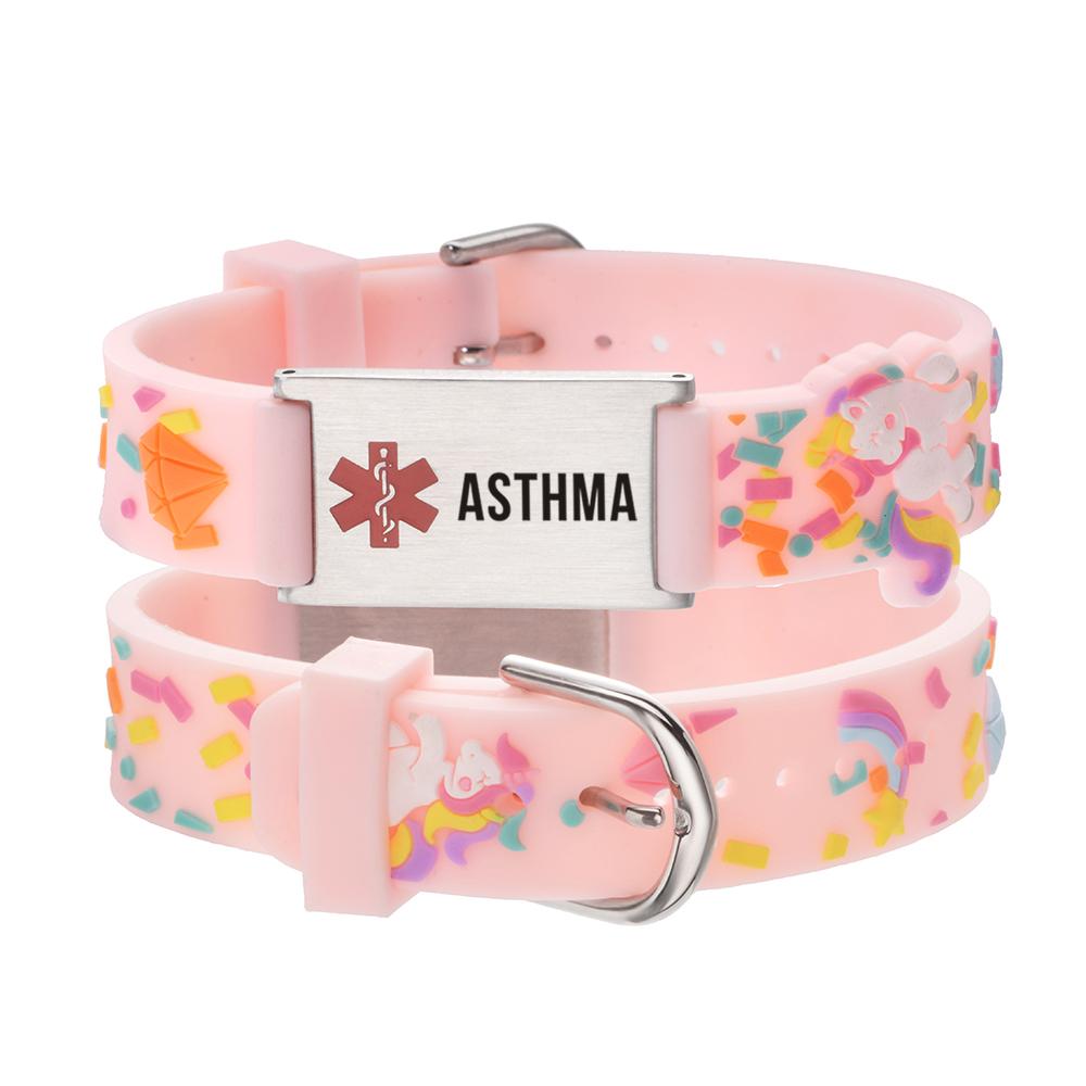linnalove-ASTHMA Medical id bracelet Parents gift to Son, daughter, brother, sister-Pink little sheep