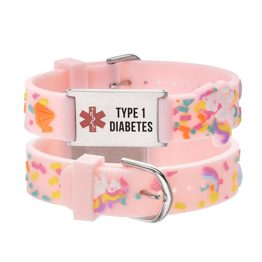 linnalove-Cartoon Pink little sheep Medical id bracelet Parents gift to Son, daughter, brother, sister-Pre-engraving"TYPE 1 DIABETES"