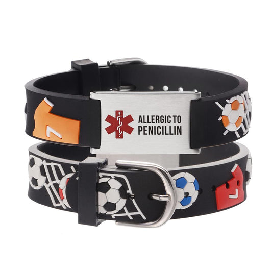linnalove-Allergic to Penicillin bracelet Cartoon Football Medical id bracelets for boys and girls