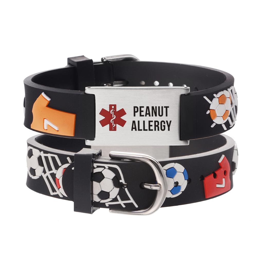 linnalove-Peanut Allergy bracelet Cartoon Football Medical id bracelets for boys and girls
