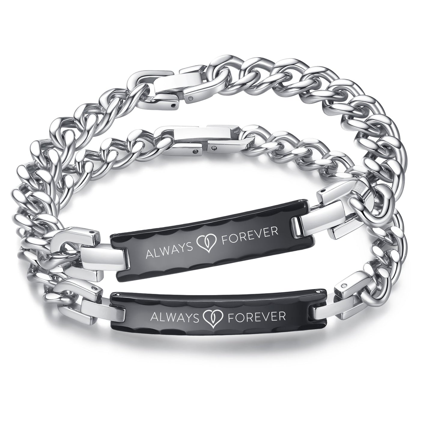 Always&Forever Couples Bracelets His and Hers Black Stainless Steel ID for Matching Relationship Bracelets for Couples