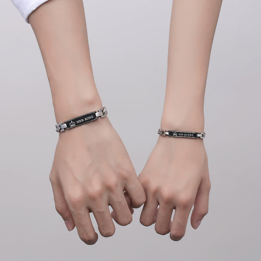 Her weirdo&His crazy Couples Bracelets His and Hers Black Stainless Steel ID for Matching Relationship Bracelets for Couples