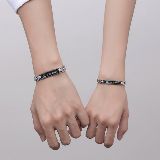 Always&Forever Couples Bracelets His and Hers Black Stainless Steel ID for Matching Relationship Bracelets for Couples