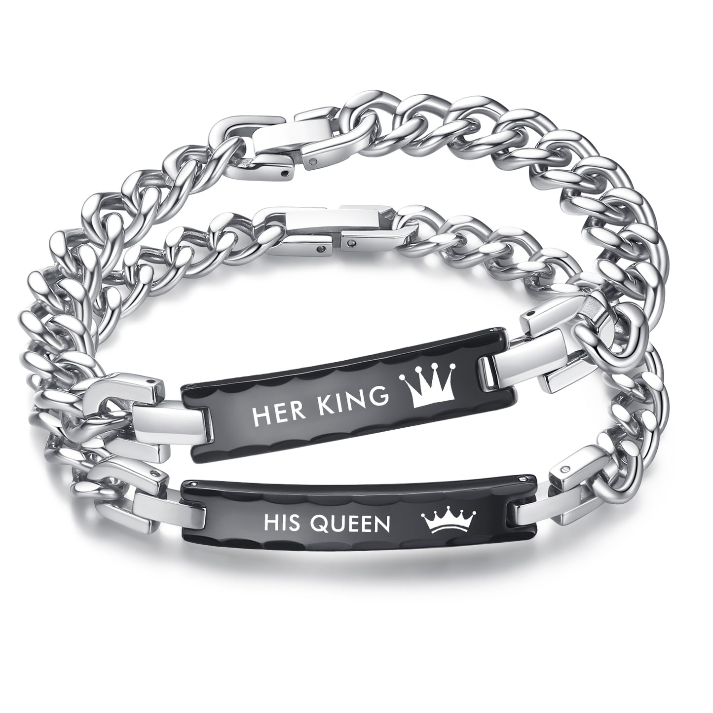 His Queen Her King Bracelets Black Stainless Steel ID for Matching Relationship Bracelets for Couples
