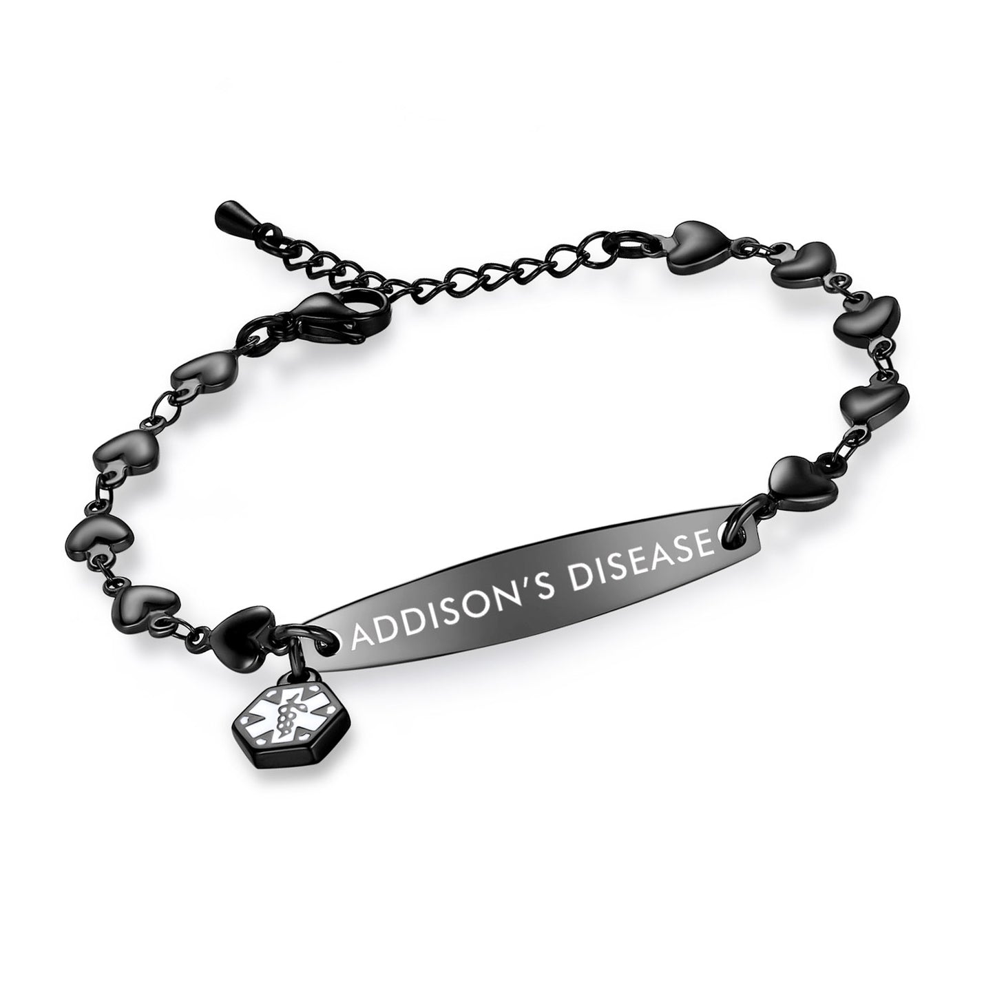 Fashion Heart Chian Medical Alert ID Bracelet for Women with pre-engraving medical conditions