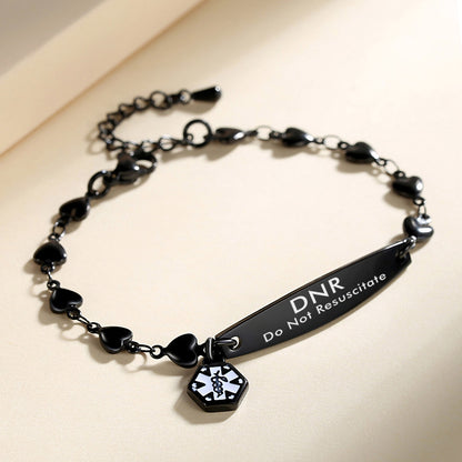 Fashion Heart Chian Medical Alert ID Bracelet for Women with pre-engraving medical conditions