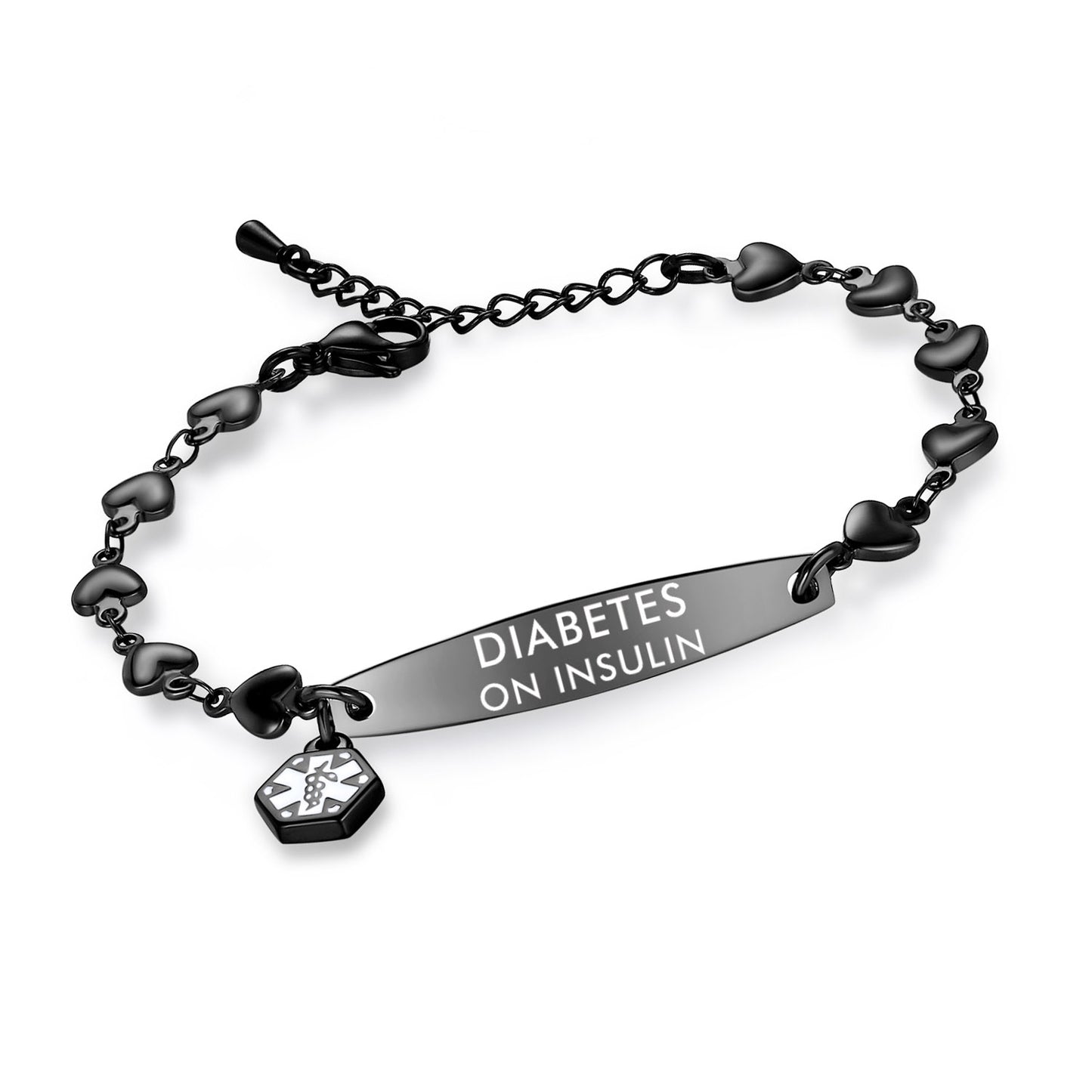 Fashion Heart Chian Medical Alert ID Bracelet for Women with pre-engraving medical conditions