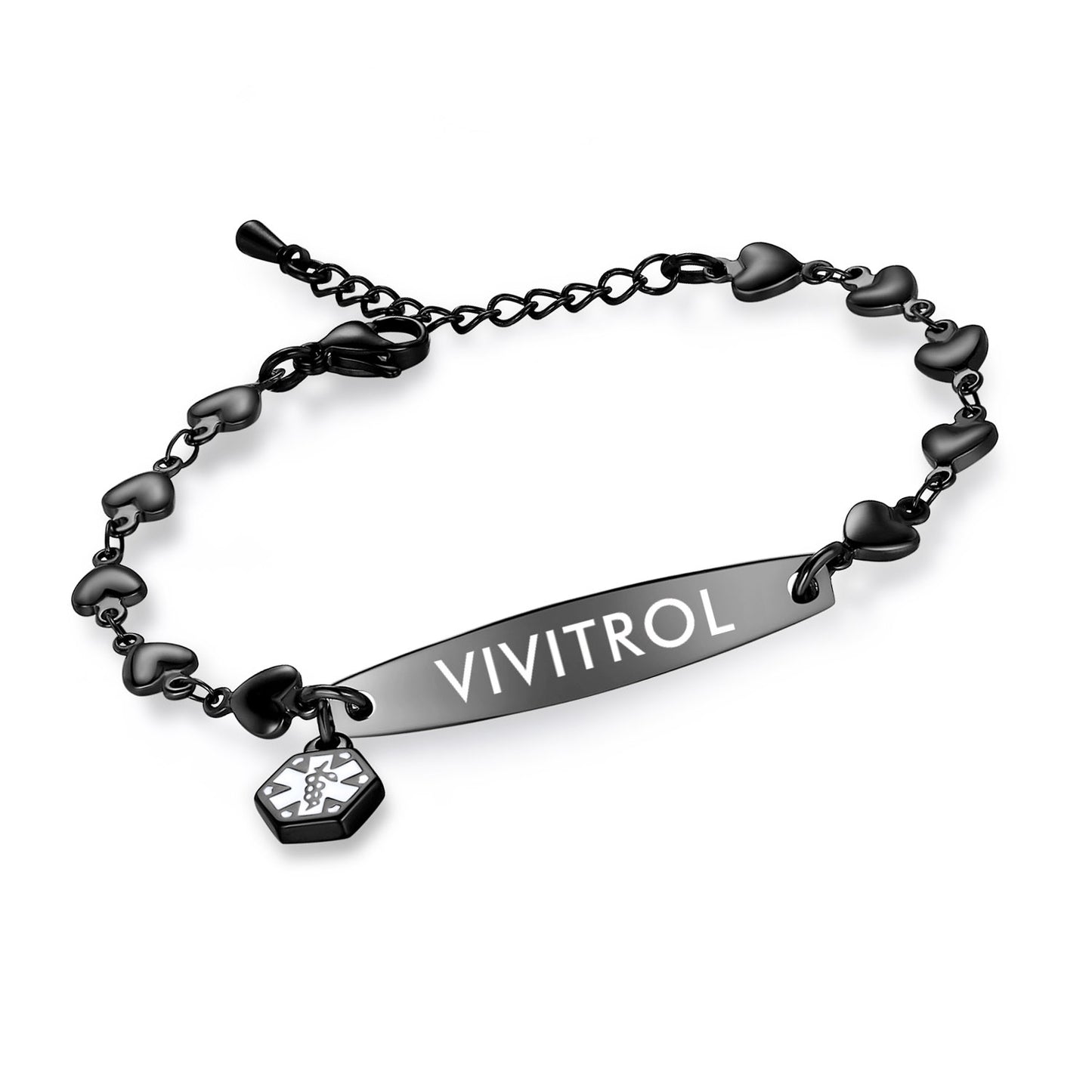 Fashion Heart Chian Medical Alert ID Bracelet for Women with pre-engraving medical conditions