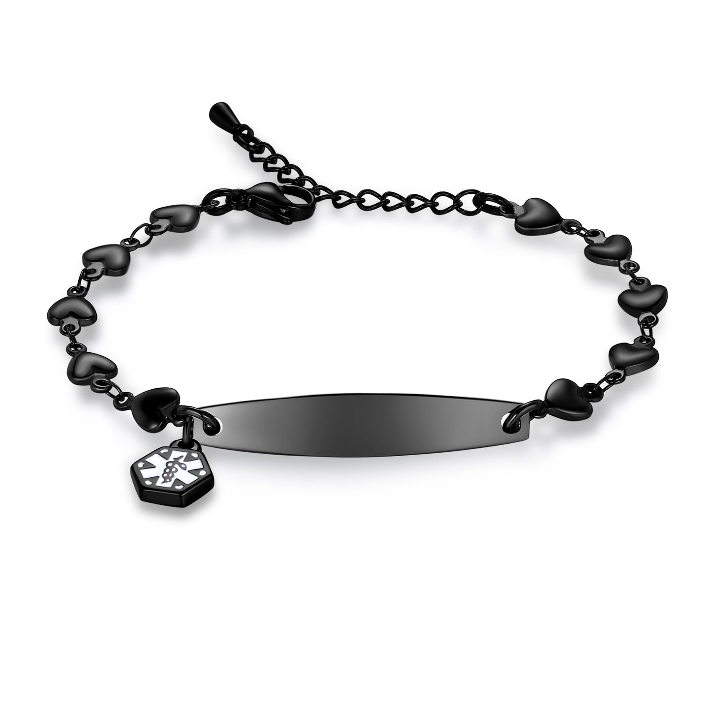 Fashion Medical Alert ID Bracelet for Women with heart chain and Free Engraving