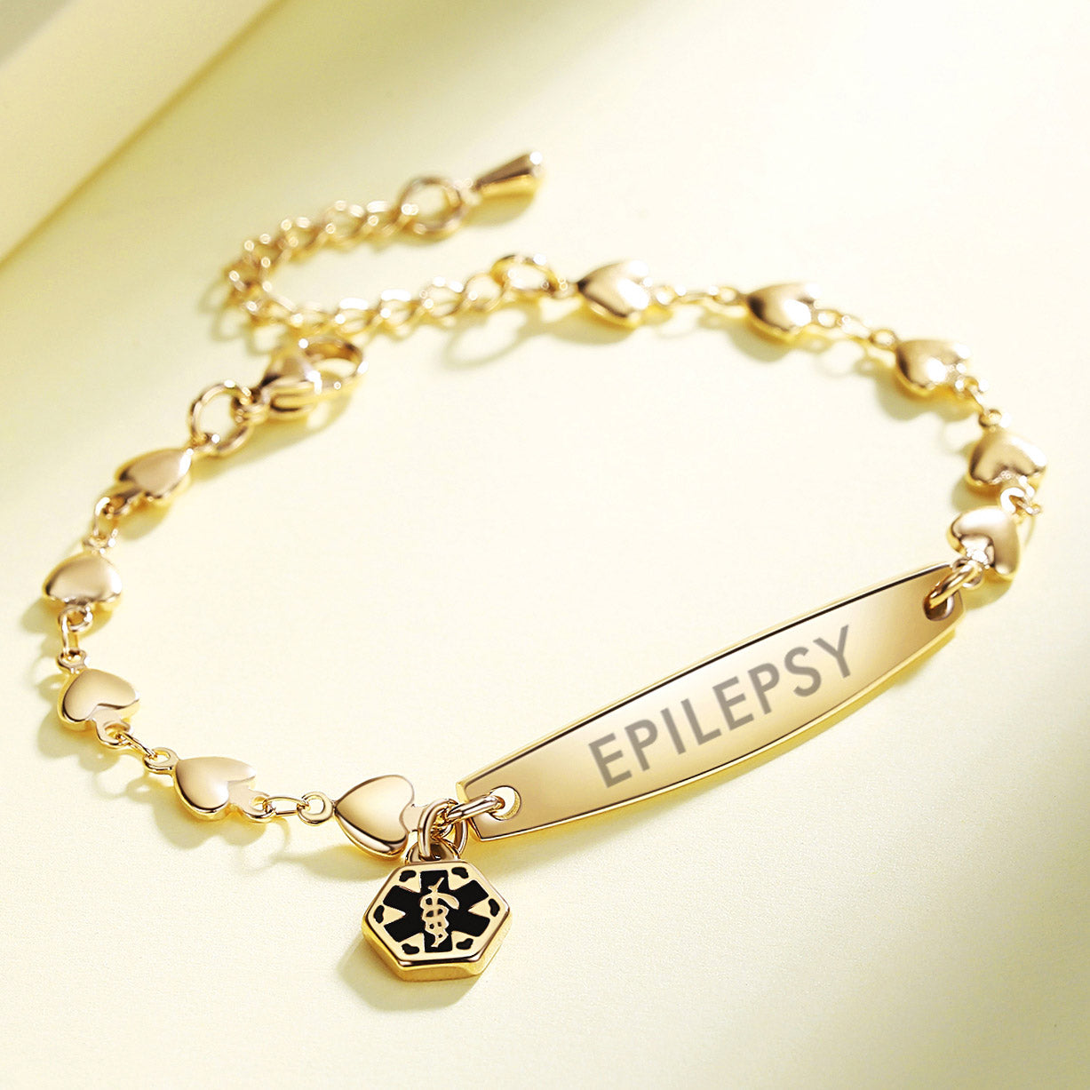 Fashion Heart Chian Medical Alert ID Bracelet for Women with pre-engraving medical conditions