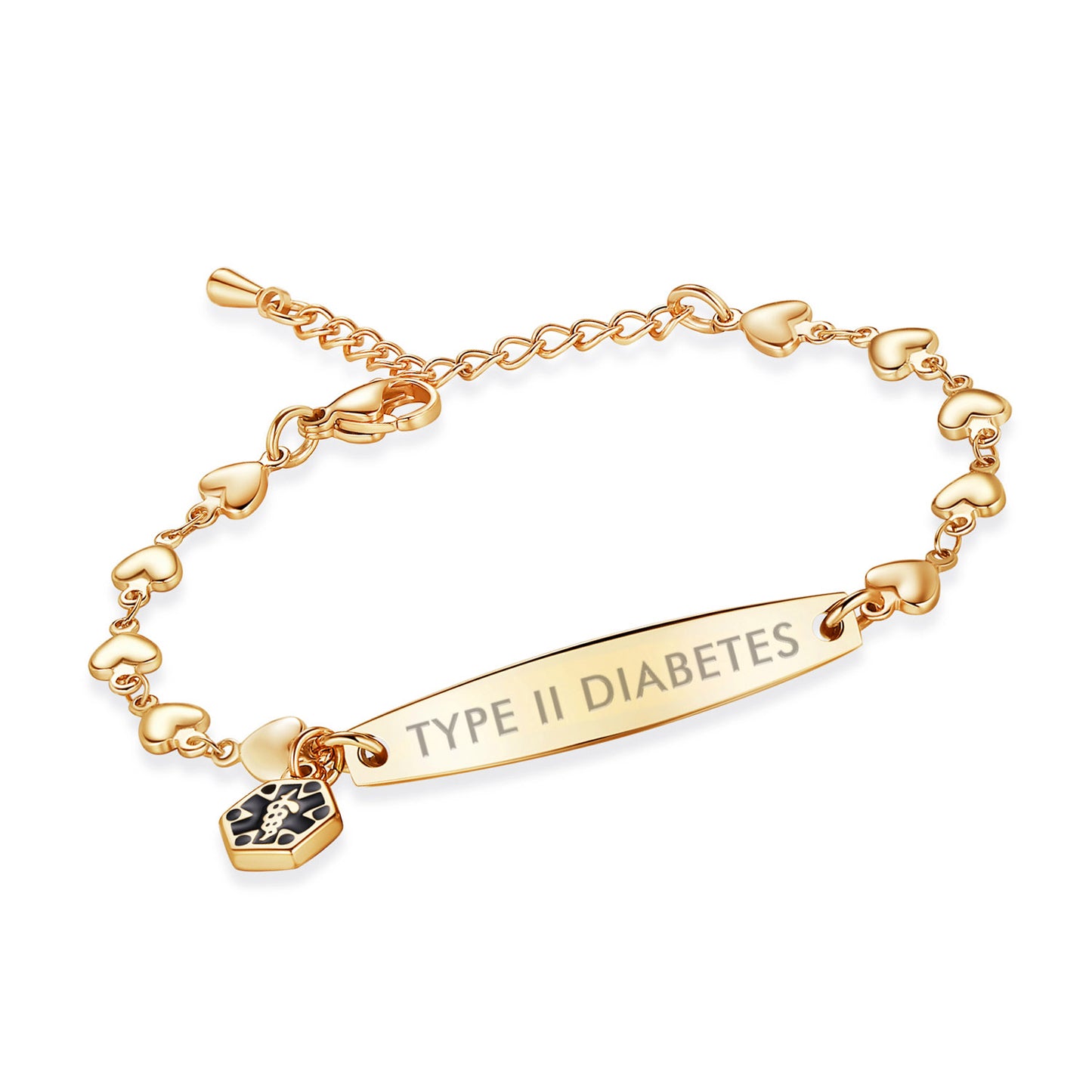 Fashion Heart Chian Medical Alert ID Bracelet for Women with pre-engraving medical conditions