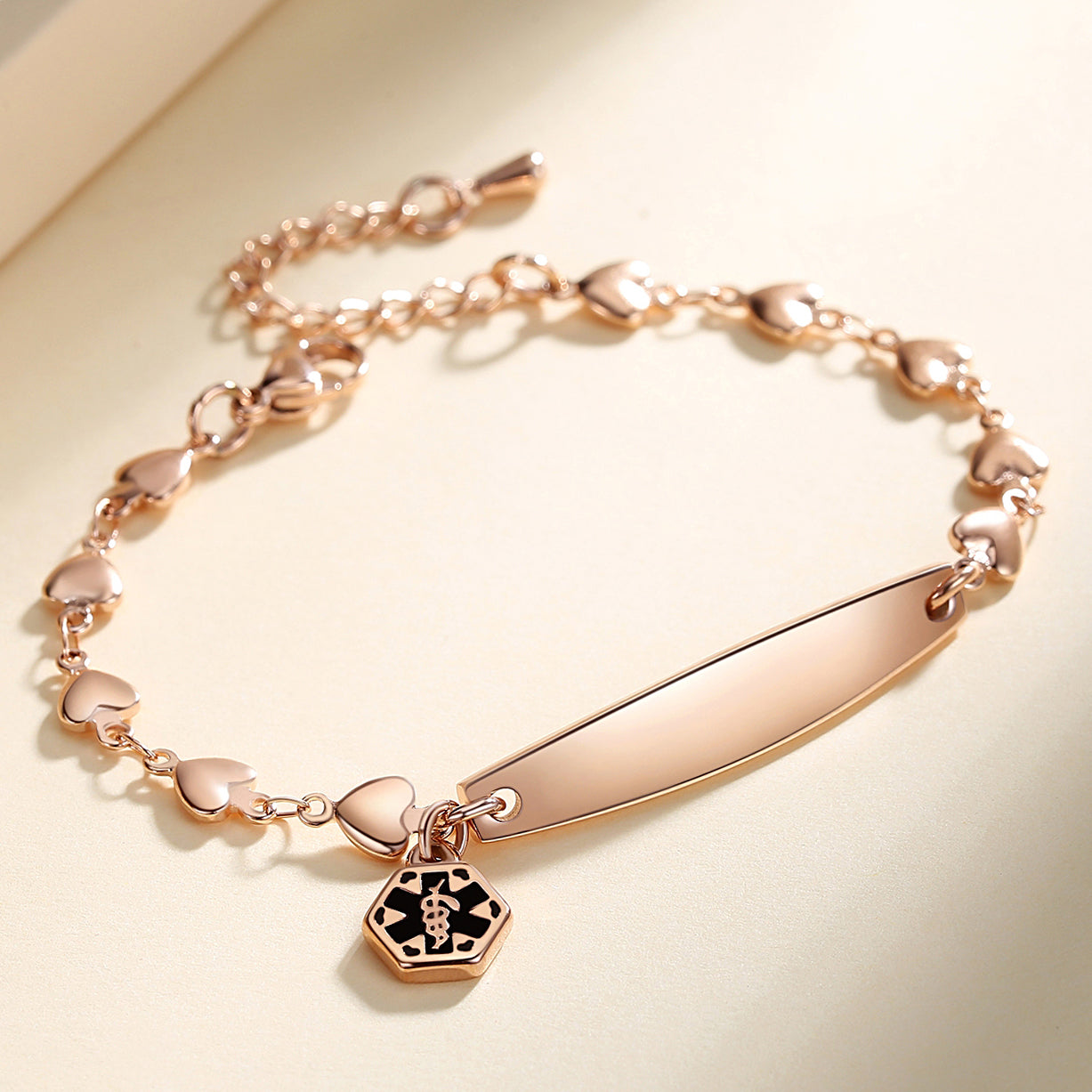 Fashion Medical Alert ID Bracelet for Women with heart chain and Free Engraving