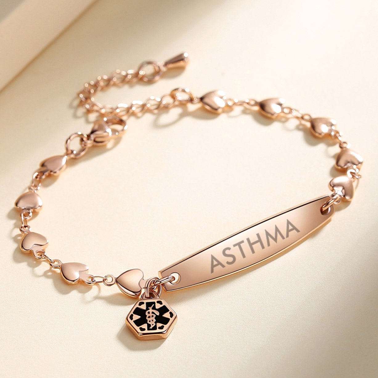 Fashion Heart Chian Medical Alert ID Bracelet for Women with pre-engraving medical conditions