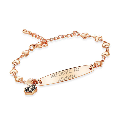 Fashion Heart Chian Medical Alert ID Bracelet for Women with pre-engraving medical conditions