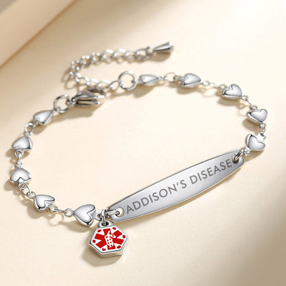 Fashion Heart Chian Medical Alert ID Bracelet for Women with pre-engraving medical conditions