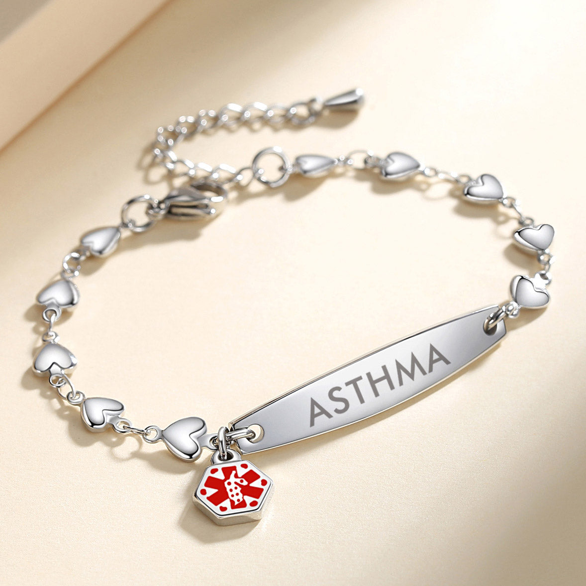 Fashion Heart Chian Medical Alert ID Bracelet for Women with pre-engraving medical conditions