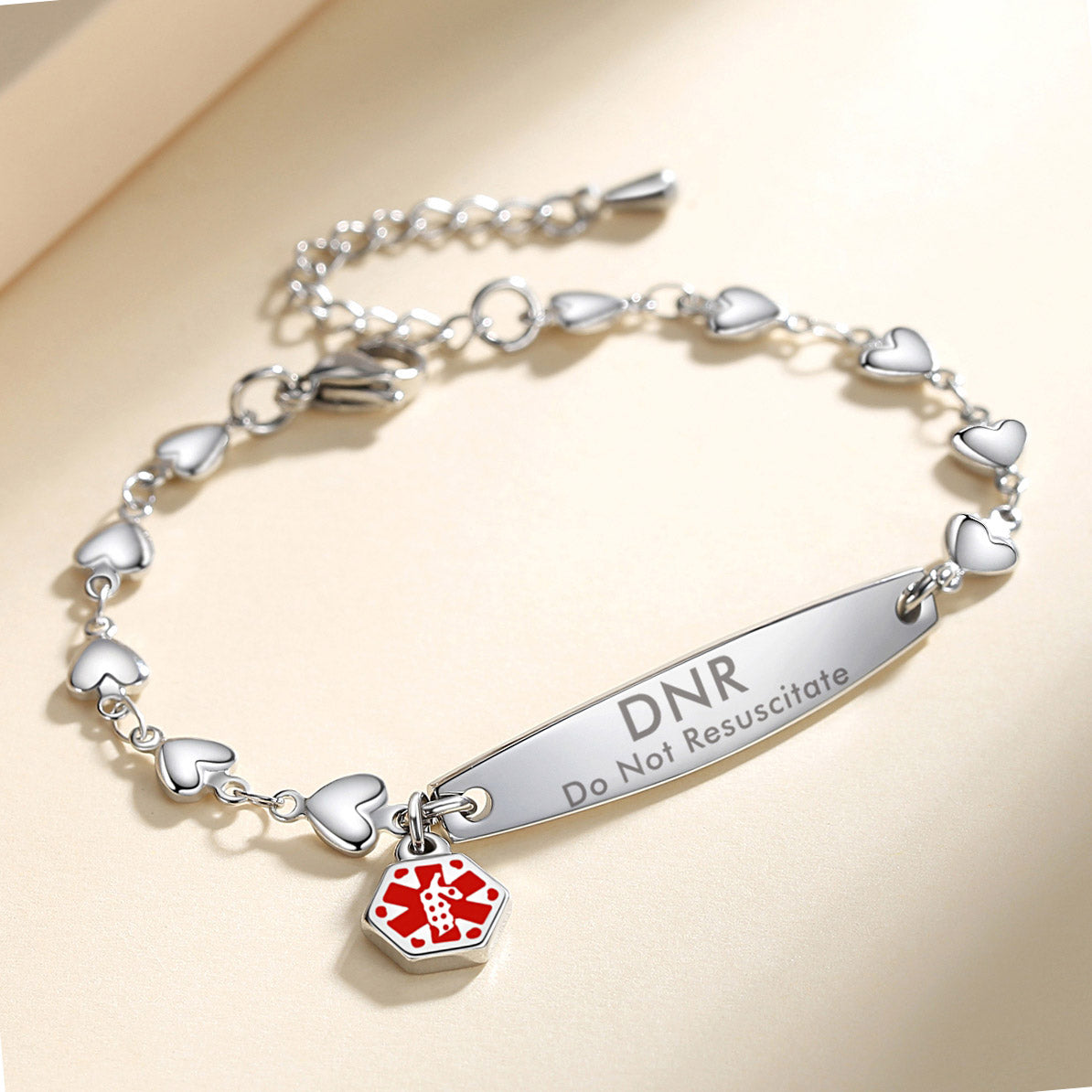 Fashion Heart Chian Medical Alert ID Bracelet for Women with pre-engraving medical conditions