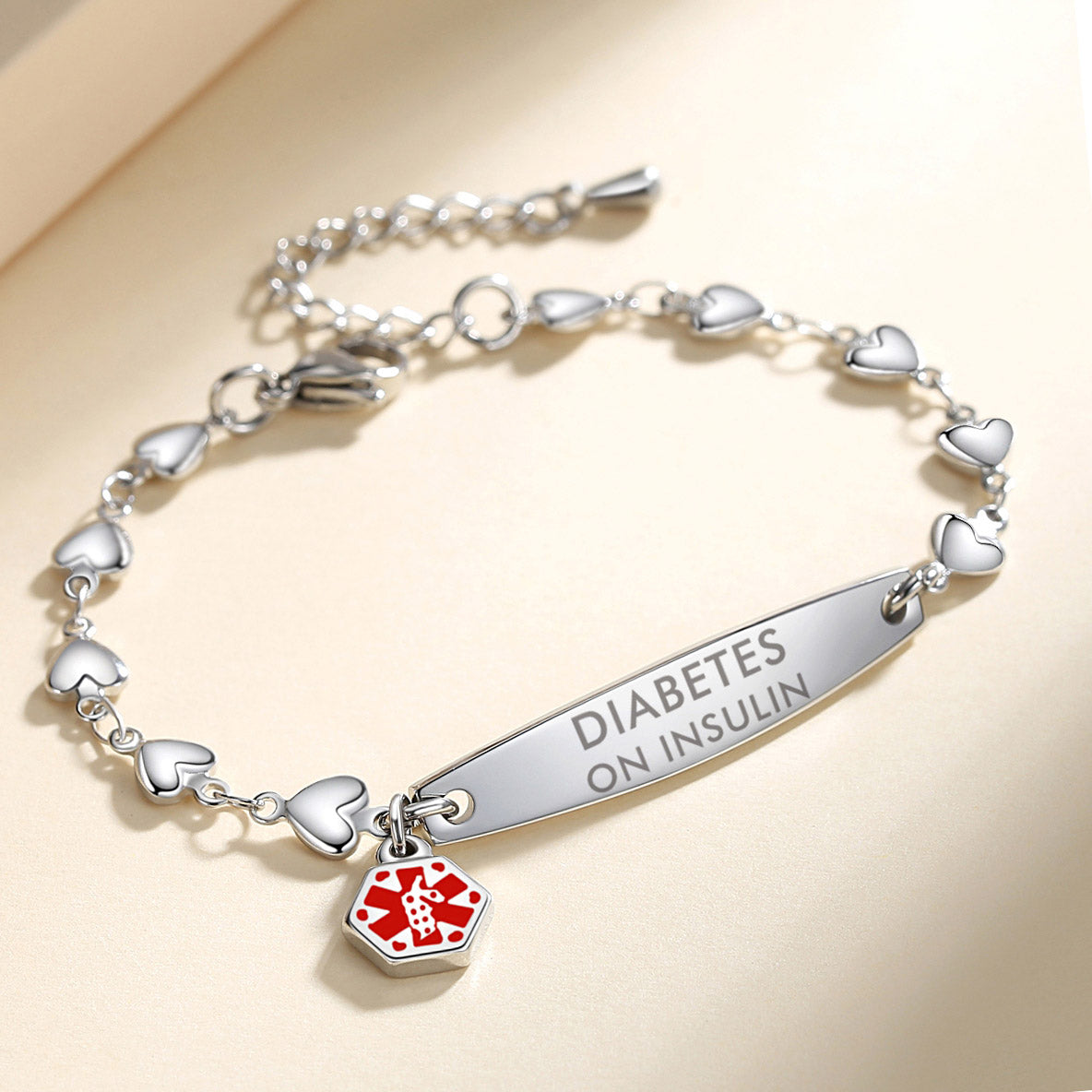 Fashion Heart Chian Medical Alert ID Bracelet for Women with pre-engraving medical conditions