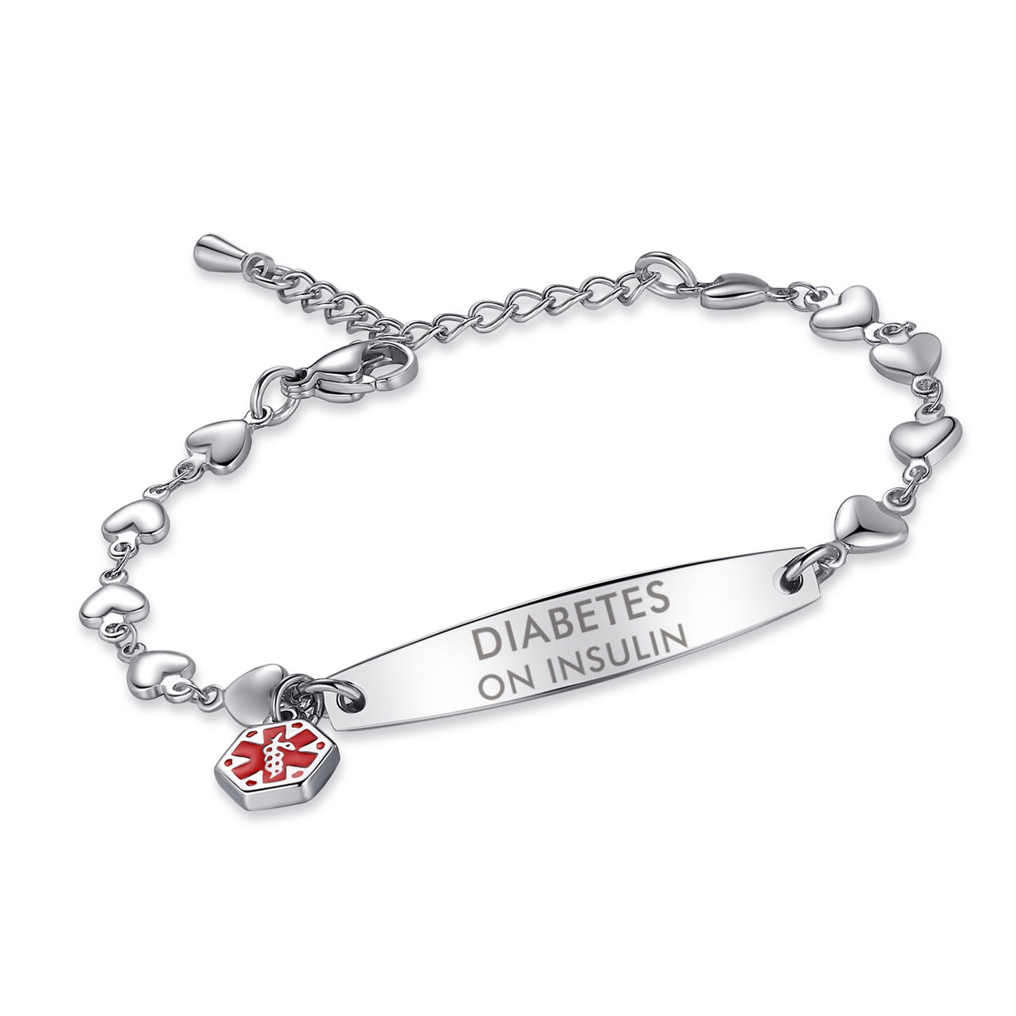 Fashion Heart Chian Medical Alert ID Bracelet for Women with pre-engraving medical conditions