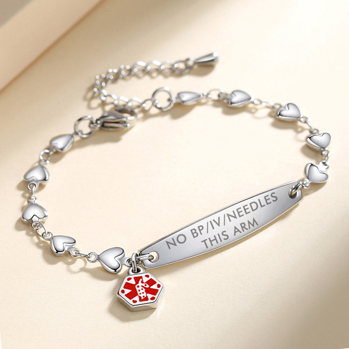 Fashion Heart Chian Medical Alert ID Bracelet for Women with pre-engraving medical conditions