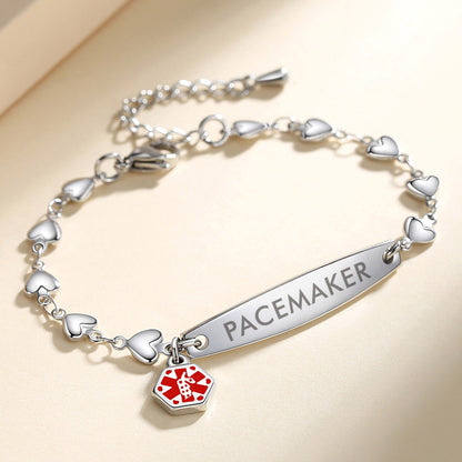 Fashion Heart Chian Medical Alert ID Bracelet for Women with pre-engraving medical conditions