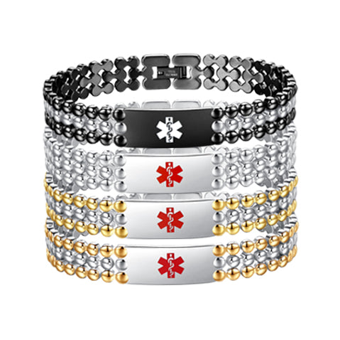 Dumbbell Stainless Steel Emergency Medical ID Bracelets for Men