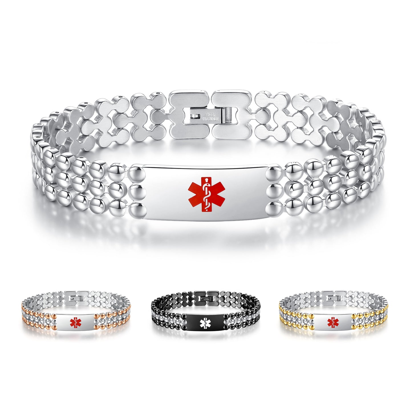 Dumbbell Stainless Steel Emergency Medical ID Bracelets for Men