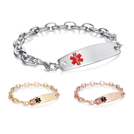 Stainless steel horseshoe chain interchangeable medical id bracelets for women men with free engraving