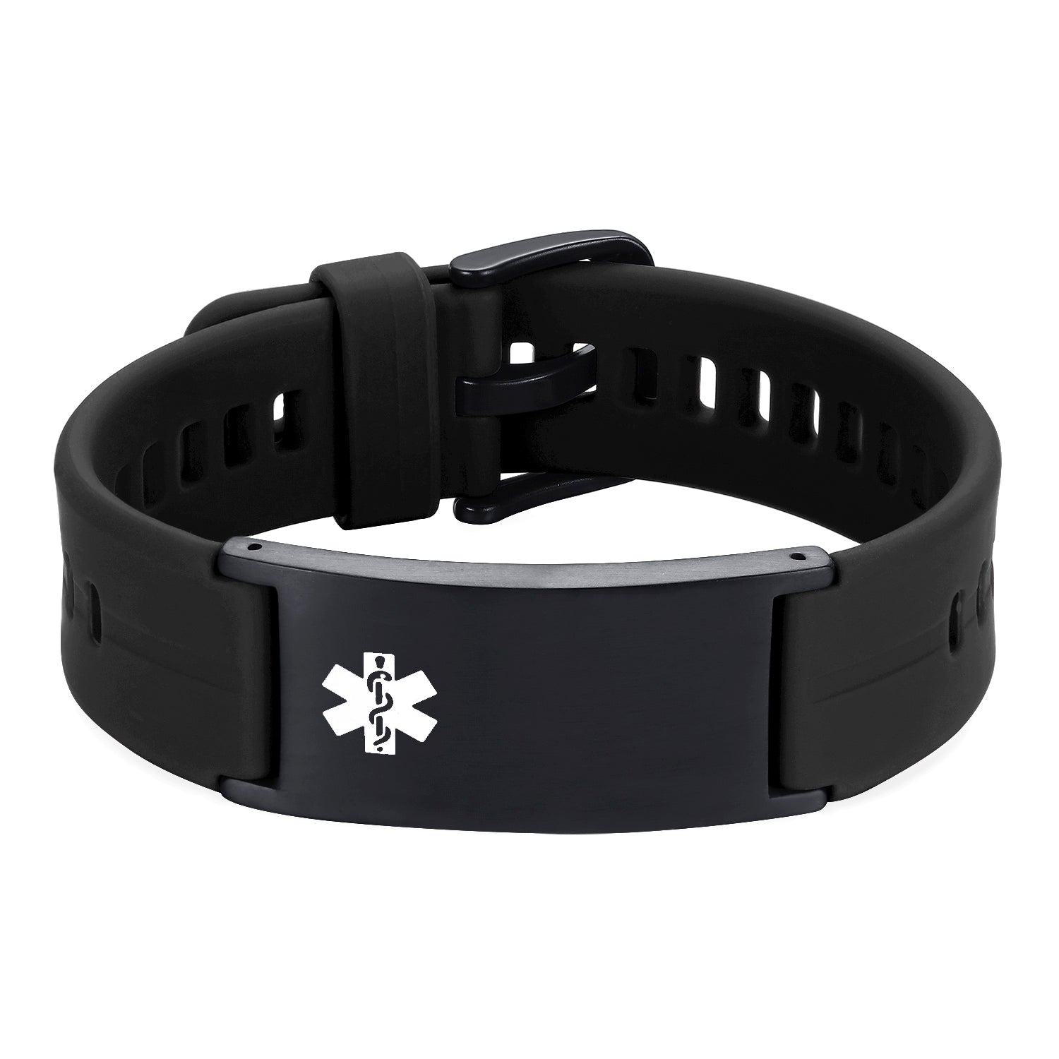 Sport Slim Reversible Medical Alert ID Bracelet. Custom Engraved. Choose Color, Size: 5, Black