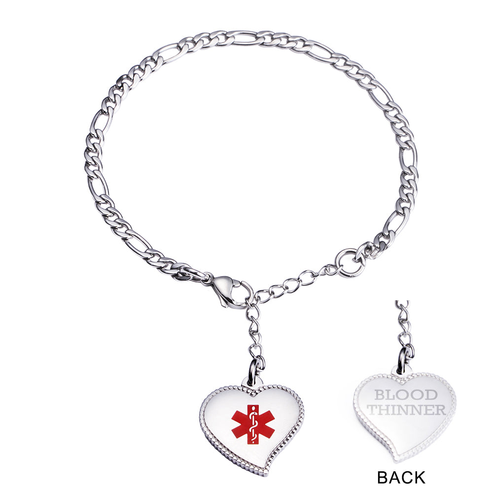 Fashion Mini Figaro chain with Heart charm medical id bracelet for women