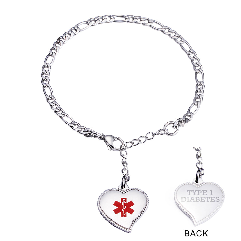 Fashion Mini Figaro chain with Heart charm medical id bracelet for women