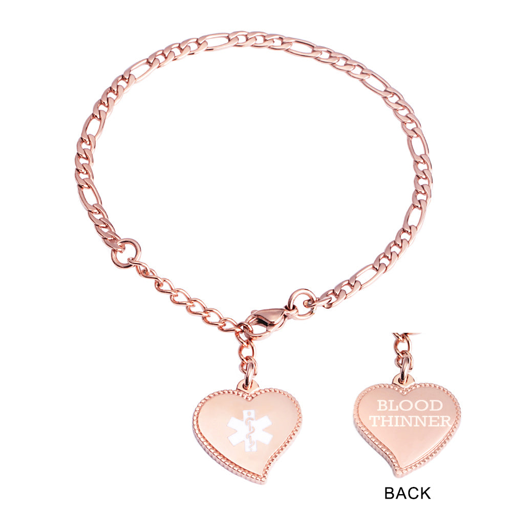 Fashion Mini Figaro chain with Heart charm medical id bracelet for women