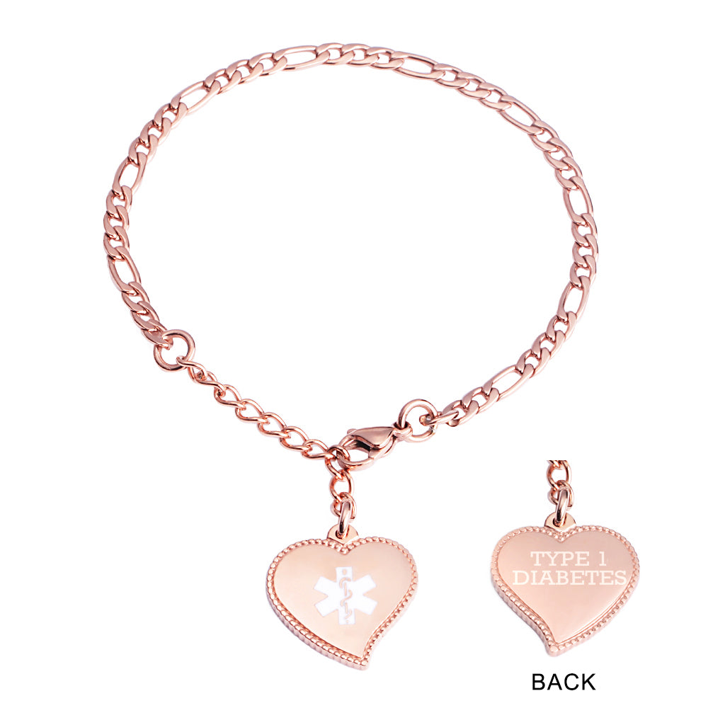 Fashion Mini Figaro chain with Heart charm medical id bracelet for women