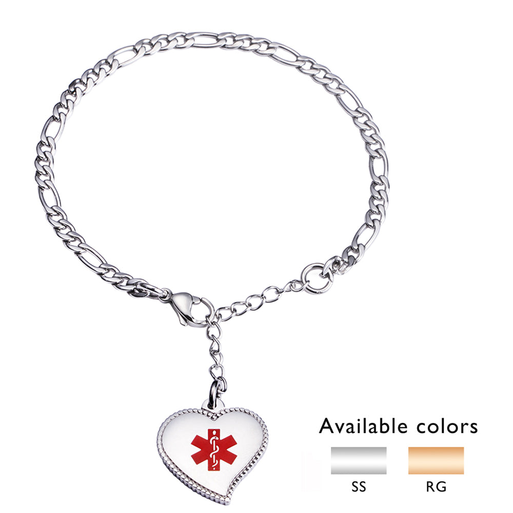 Fashion Mini Figaro chain with Heart charm medical id bracelet for women