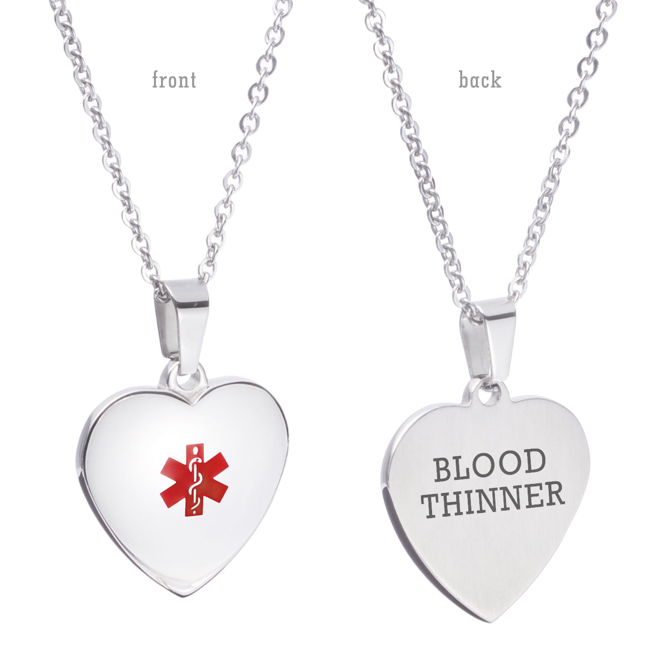 Heart Charm Medical alert id Necklaces for Women & Girl