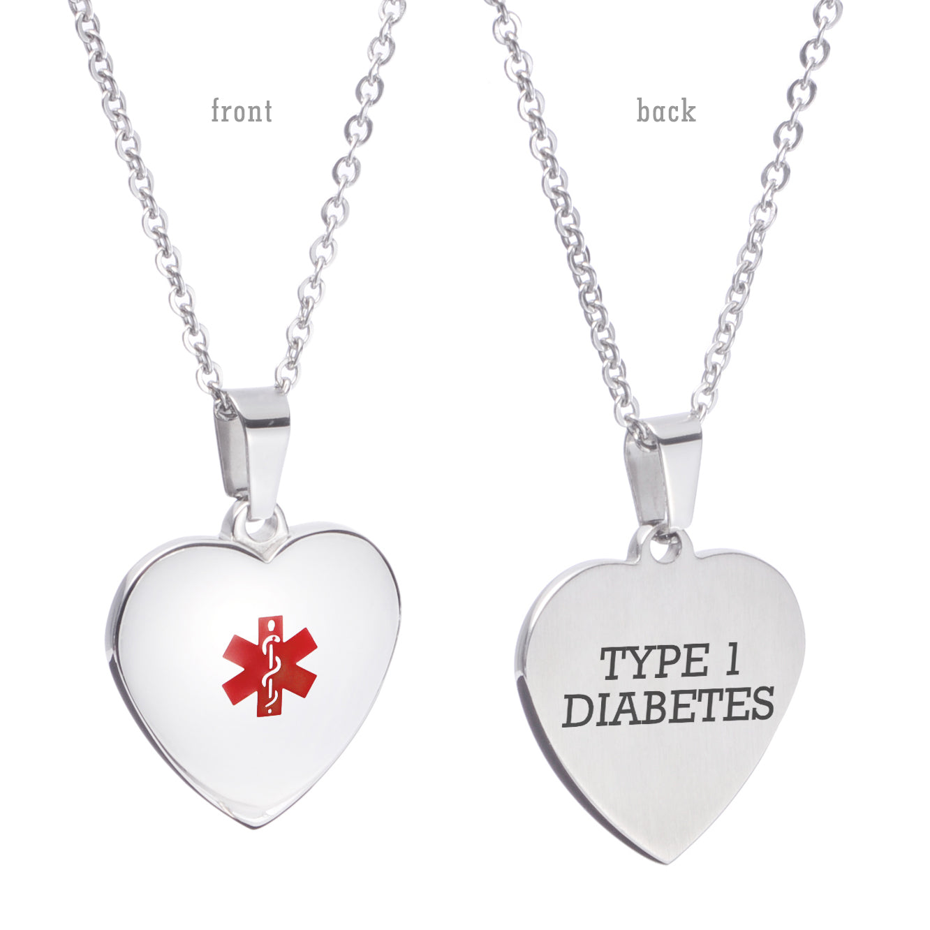 Heart Charm Medical alert id Necklaces for Women & Girl