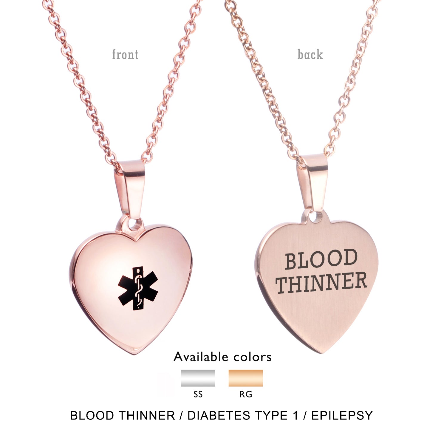 Heart Charm Medical alert id Necklaces for Women & Girl