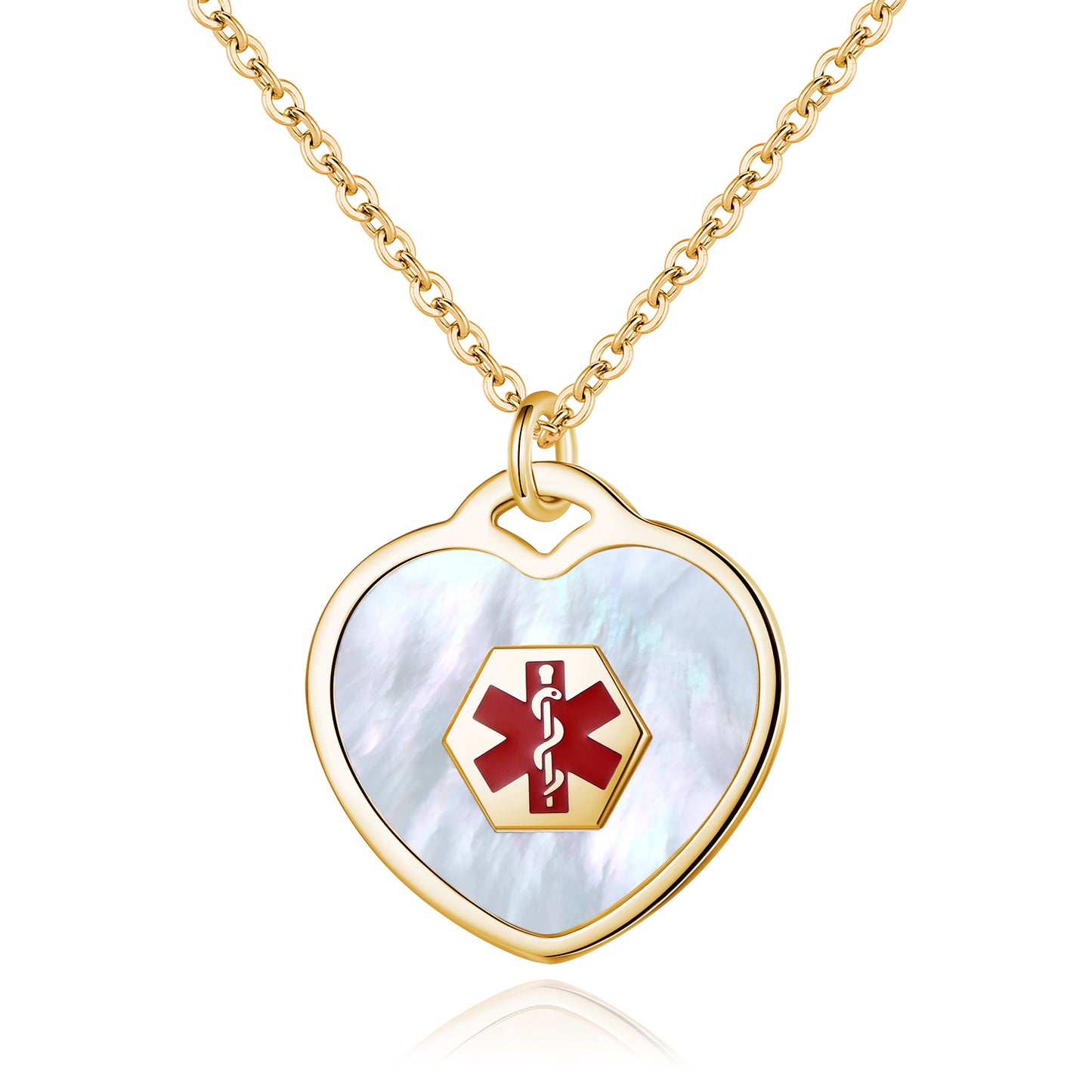 MOP Heart Charm Medical ID Alert Necklaces for Women