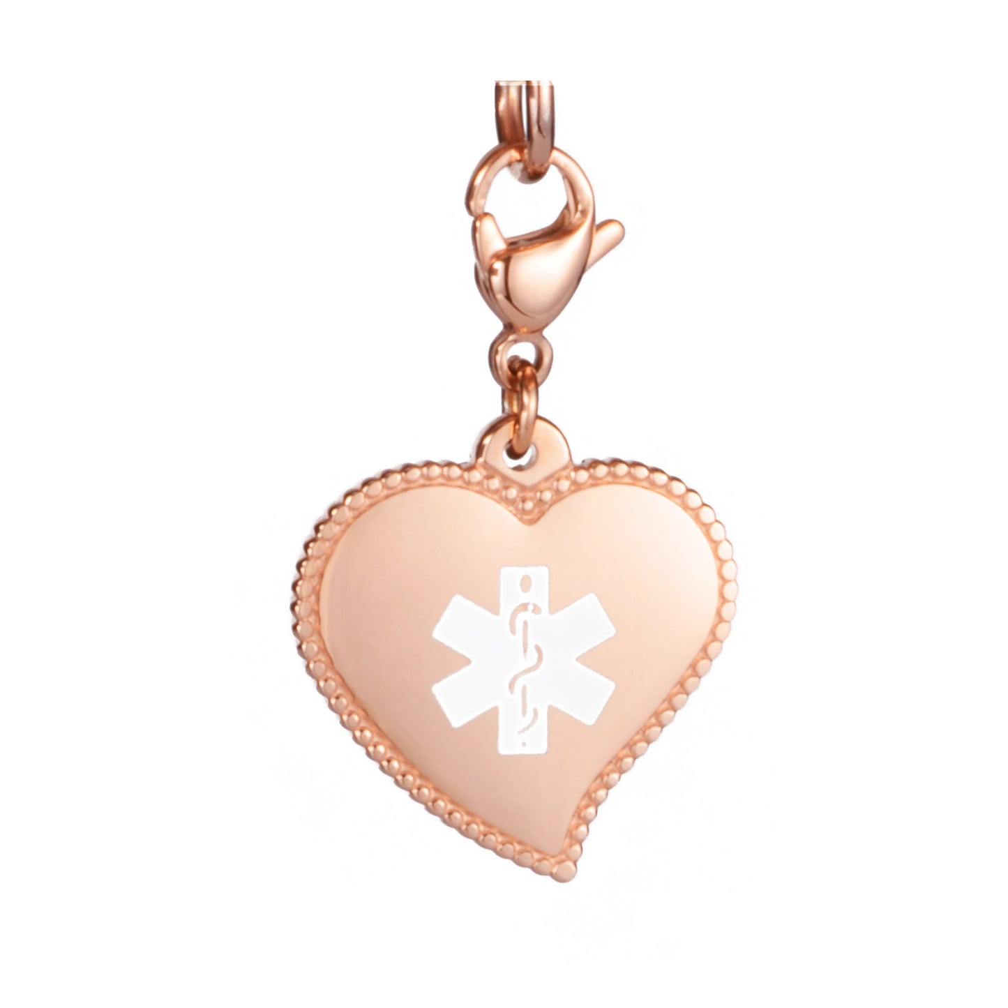 LinnaLove Heart-Shaped Medical Alert Charm with Lobster Clasp for Bracelets and Necklaces