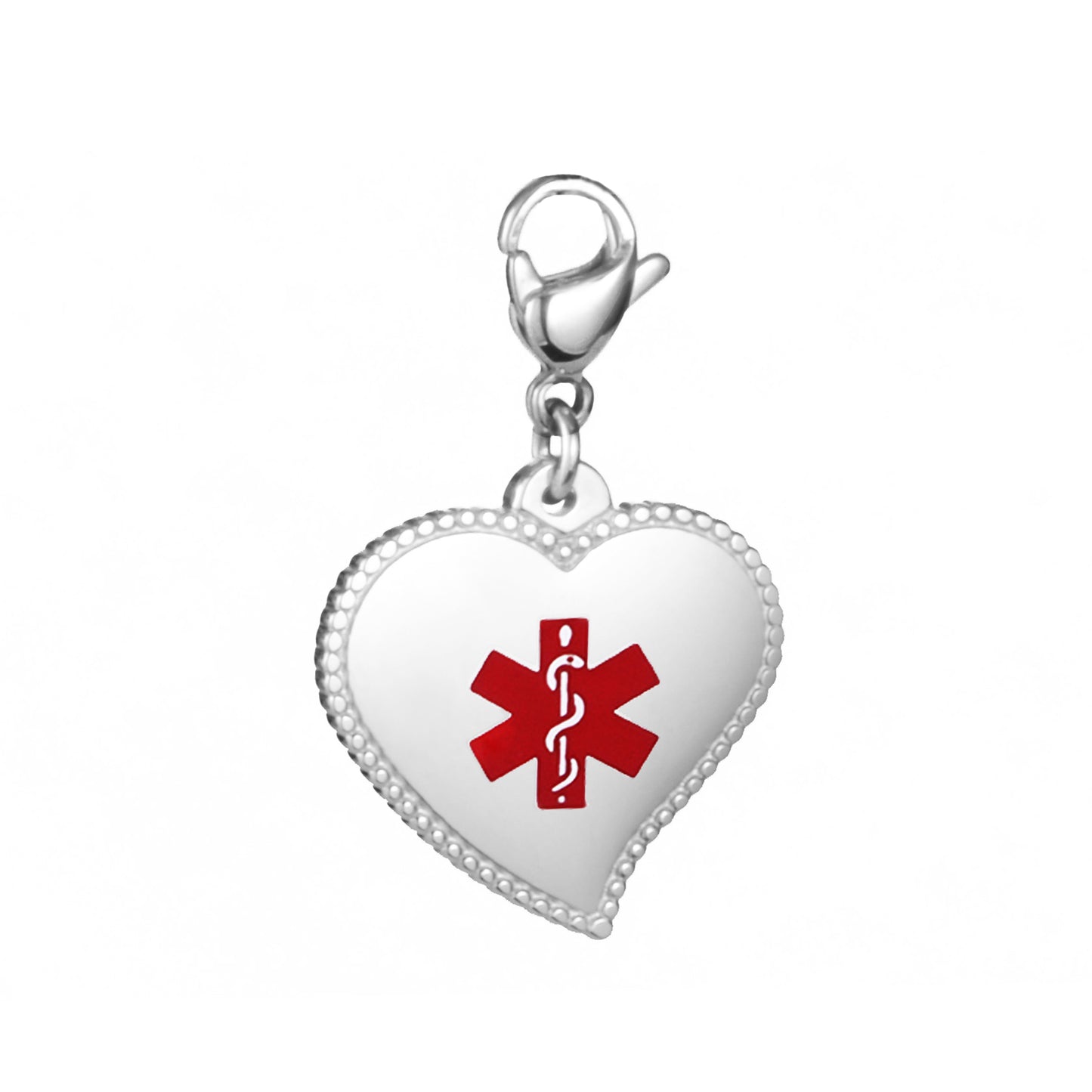 LinnaLove Heart-Shaped Medical Alert Charm with Lobster Clasp for Bracelets and Necklaces