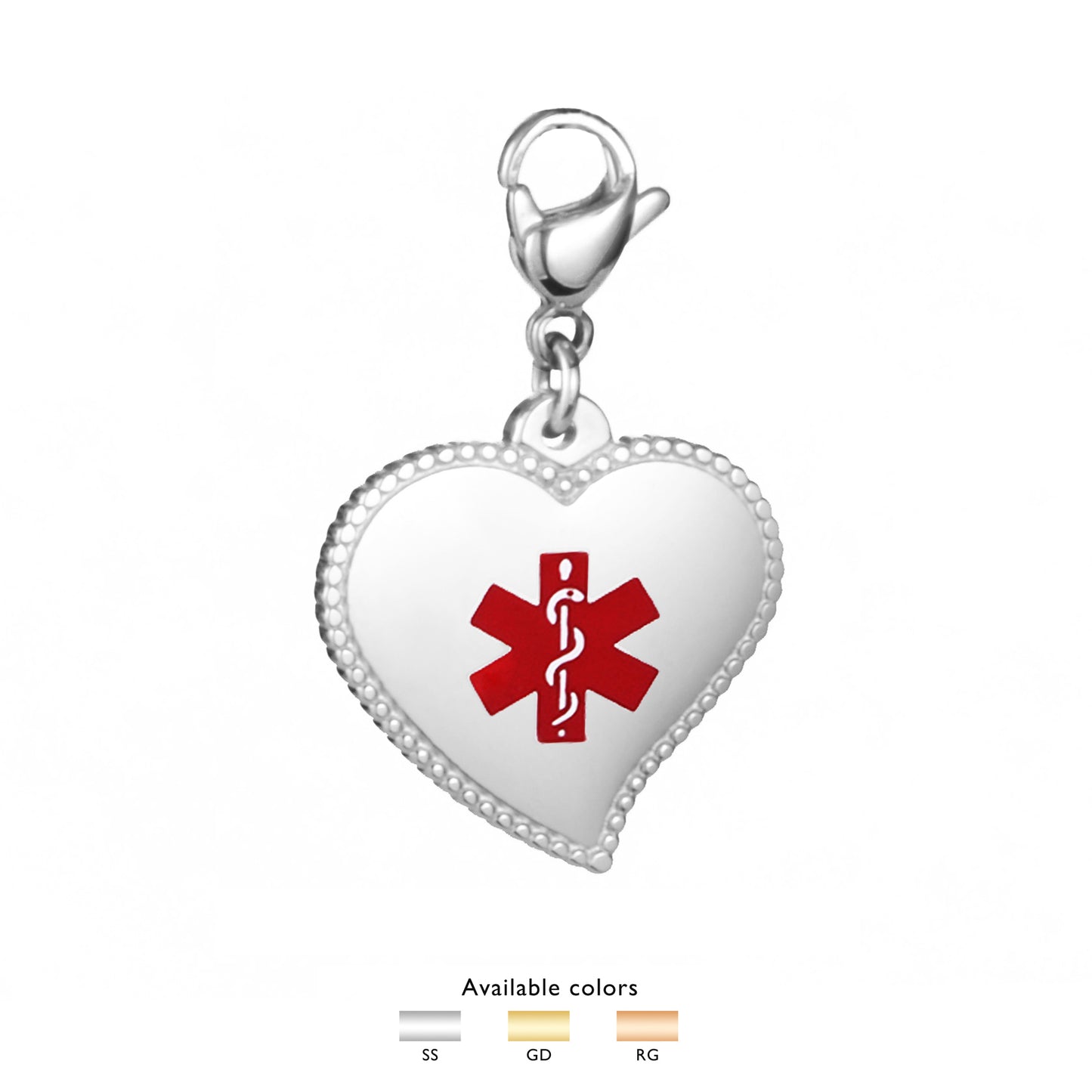 LinnaLove Heart-Shaped Medical Alert Charm with Lobster Clasp for Bracelets and Necklaces