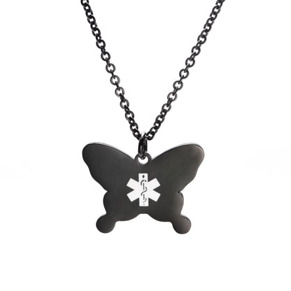 stainless steel Butterfly charm Medical ID Necklace for Boy and Girls