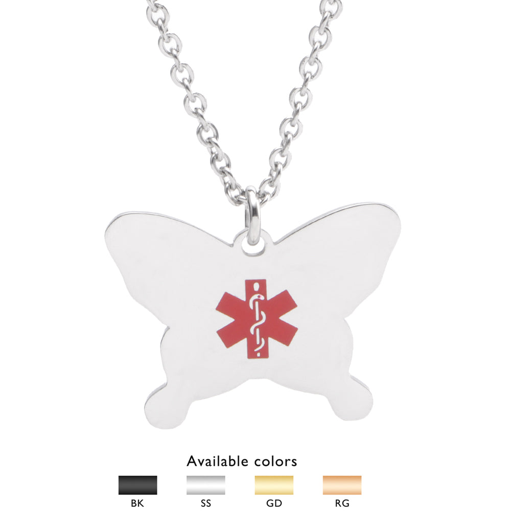 stainless steel Butterfly charm Medical ID Necklace for Boy and Girls