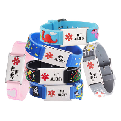 Cartoon Medical Alert id Bracelets for boy & Girls,Kids-Nut Allergy